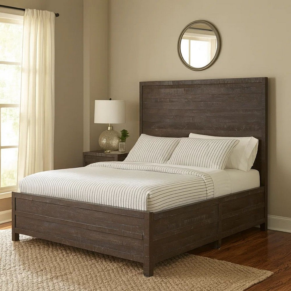 Cas California King Bed, Rustic Rough Hewn Solid Wood Planks, Dark Gray