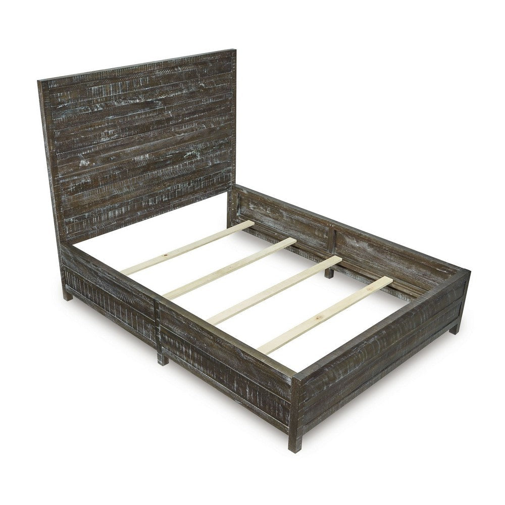 Cas King Size Bed Rustic Rough Hewn Solid Wood Planks Dark Gray Wood BM300407