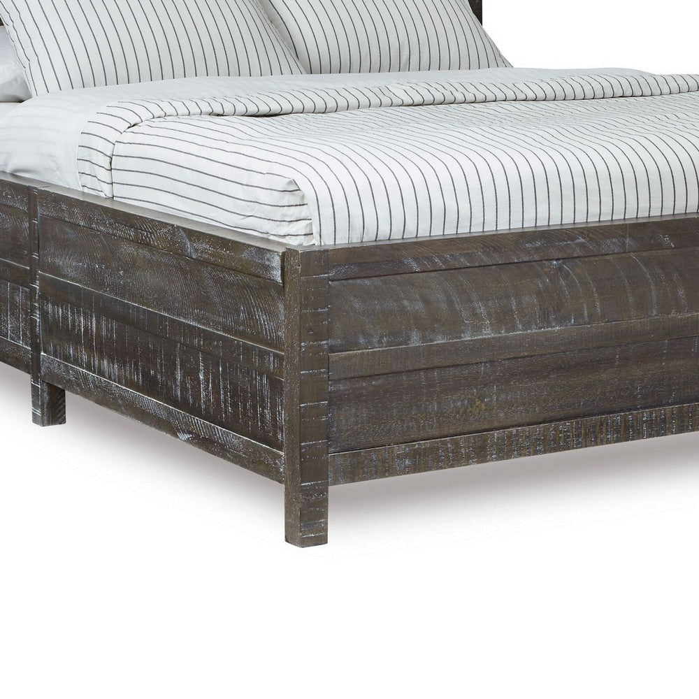 Cas King Size Bed Rustic Rough Hewn Solid Wood Planks Dark Gray Wood BM300407