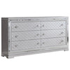 Blex 62 Inch Wide Dresser Chest with 6 Drawers, Crossed Design, Silver By Casagear Home