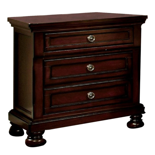 Uok 29 Inch Nightstand, Metal Handles, USB Charging Port, Dark Cherry Brown By Casagear Home