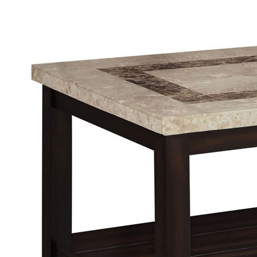 Cora 48’’ Coffee Table Faux Marble Top Block Legs Brown By Casagear Home BM300546