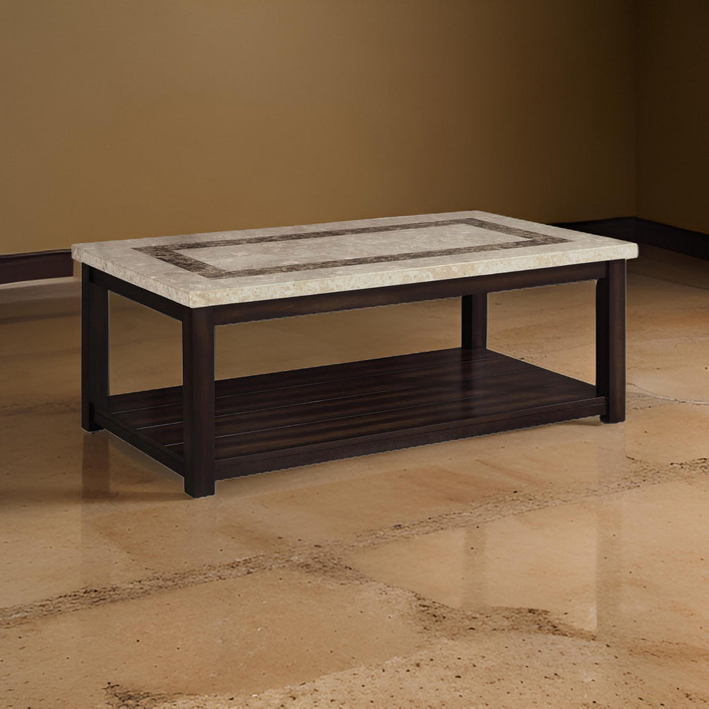 Cora 48’’ Coffee Table Faux Marble Top Block Legs Brown By Casagear Home BM300546