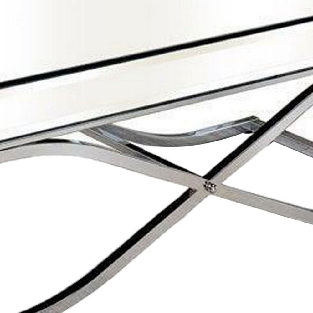 Gavin 48 Inch Coffee Table Mirrored Panels Curved Crossed Frame Chrome BM300549