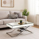 Gavin 48 Inch Coffee Table, Mirrored Panels, Curved Crossed Frame, Chrome