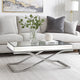 Gavin 48 Inch Coffee Table, Mirrored Panels, Curved Crossed Frame, Chrome