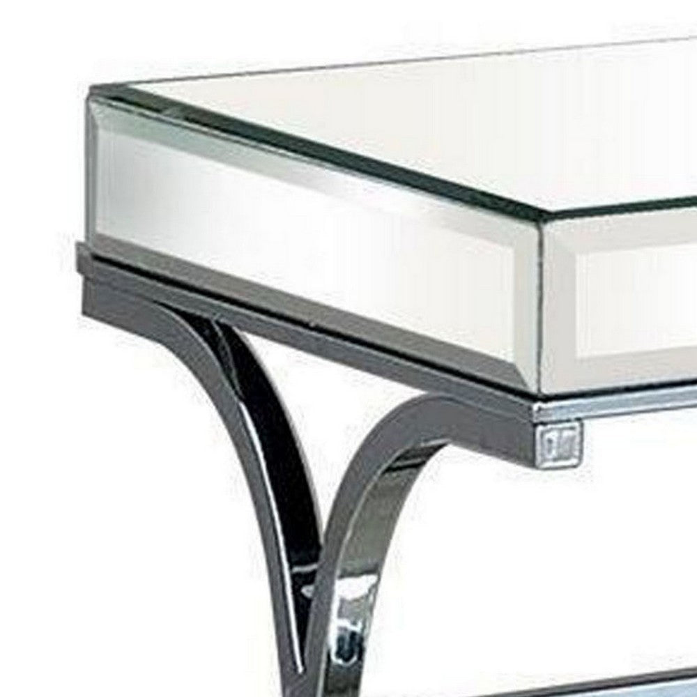 Gavin 24 Inch Side End Table Mirrored Panels Curved Crossed Base Chrome BM300550