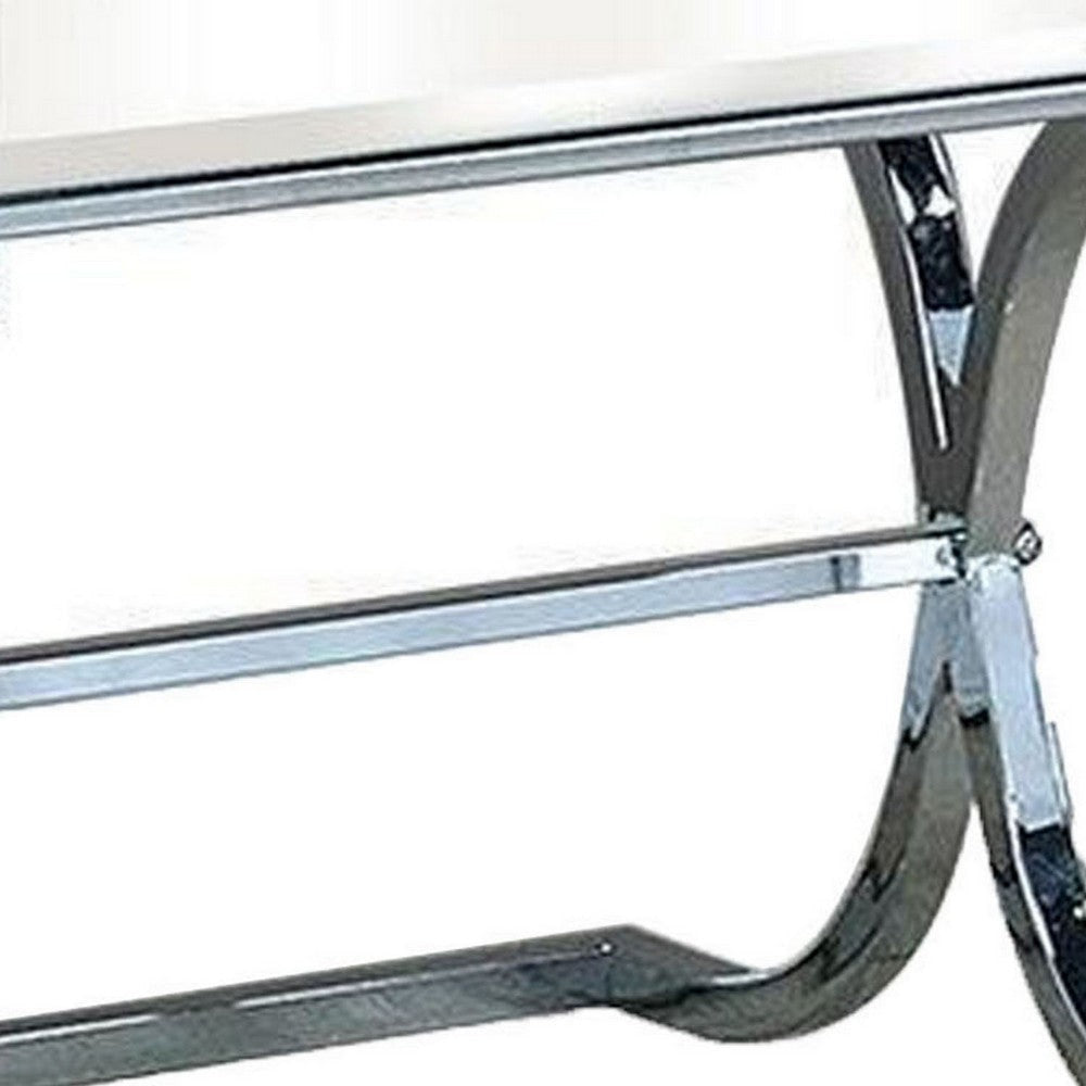 Gavin 24 Inch Side End Table Mirrored Panels Curved Crossed Base Chrome BM300550