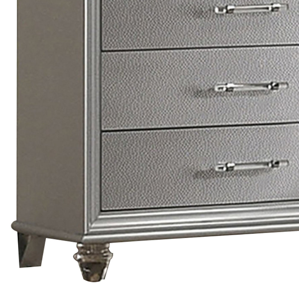 Sam 54 Inch Tall Dresser 5 Drawers Chest Clear Acrylic Legs Silver Finish By Casagear Home BM300560