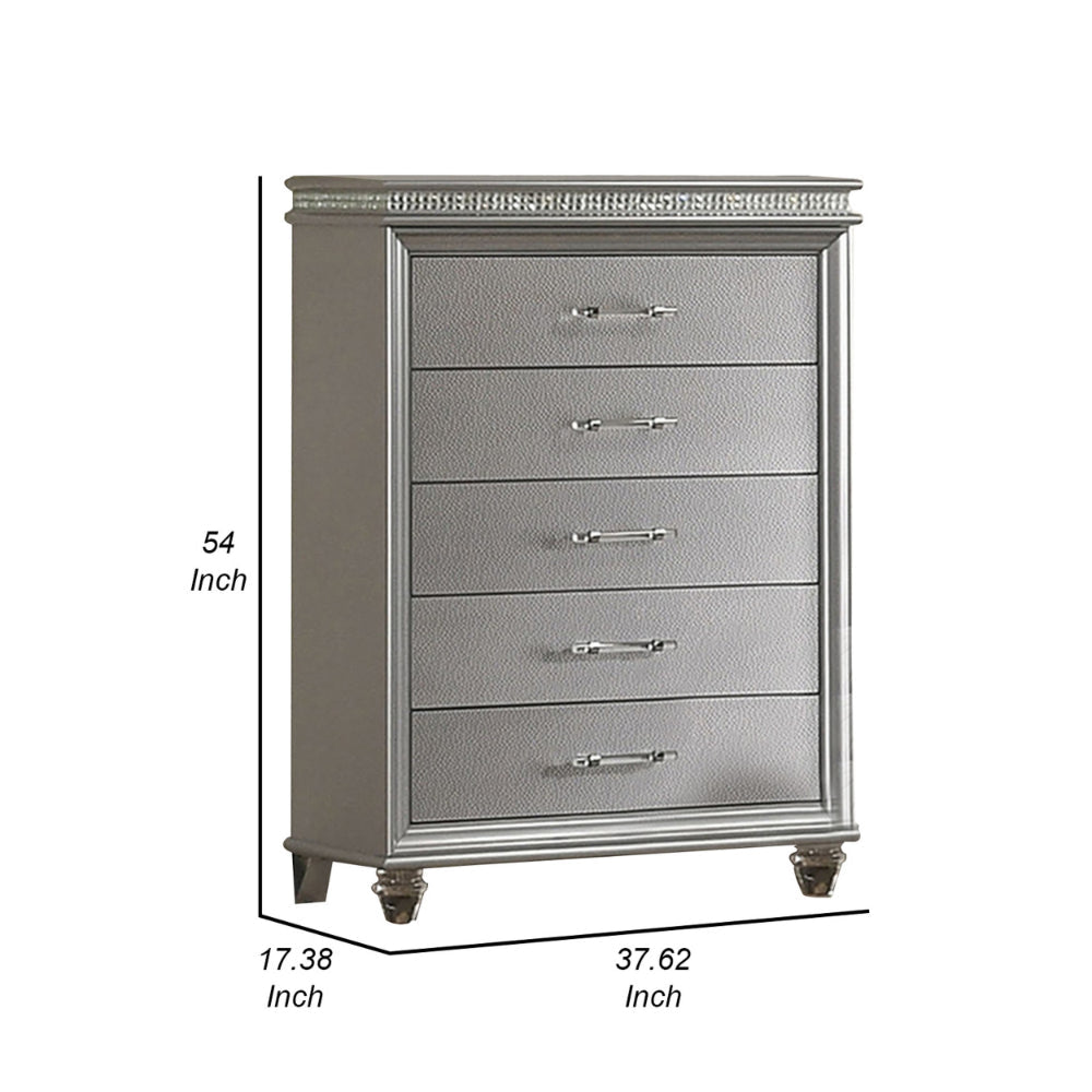 Sam 54 Inch Tall Dresser 5 Drawers Chest Clear Acrylic Legs Silver Finish By Casagear Home BM300560