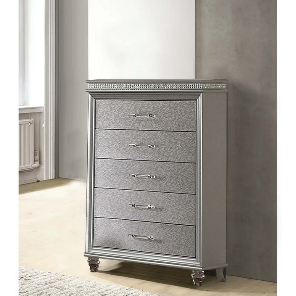 Sam 54 Inch Tall Dresser 5 Drawers Chest Clear Acrylic Legs Silver Finish By Casagear Home BM300560