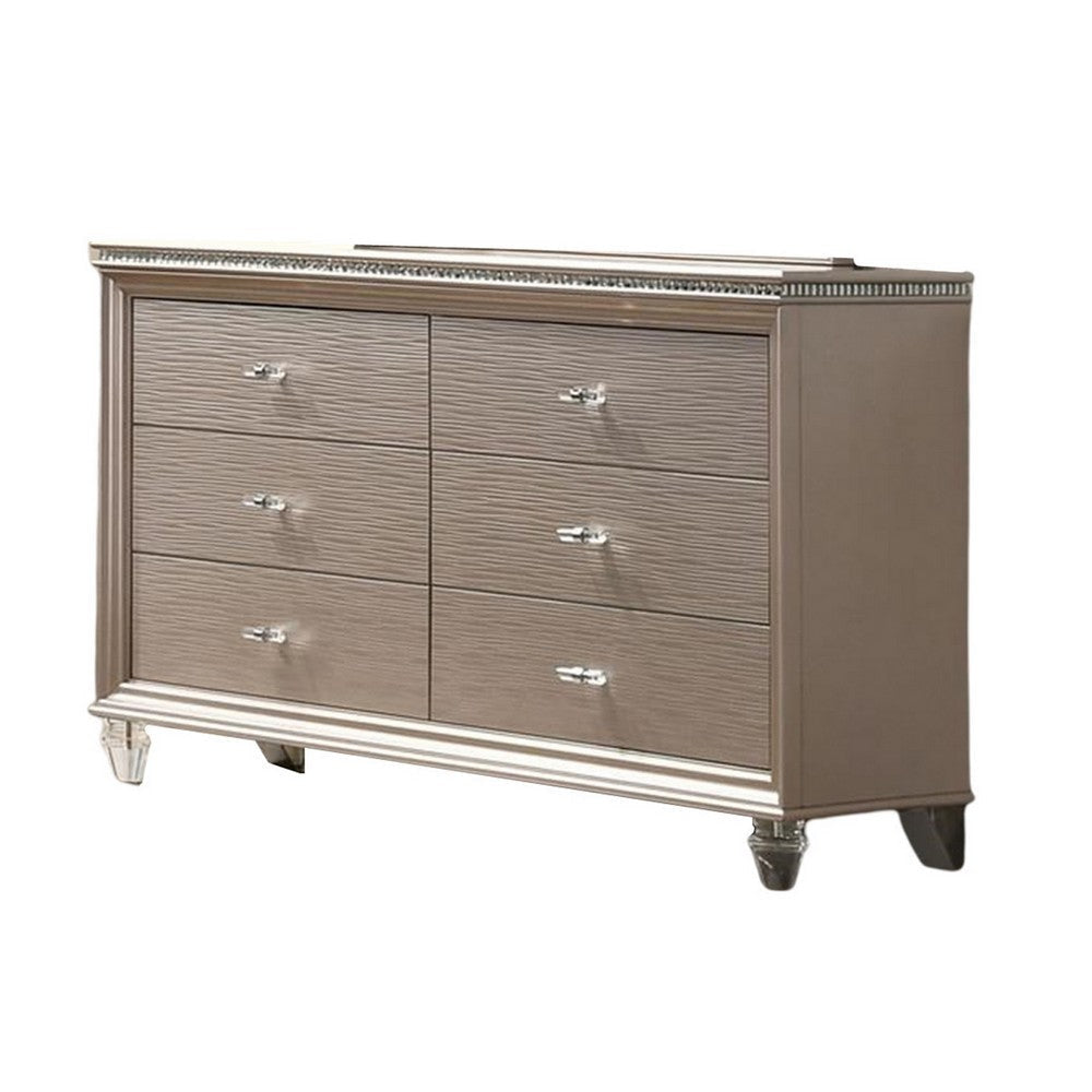 Jisoo 55 Inch Wide Dresser Chest Textured Drawers Crystal Accents Gold BM300564
