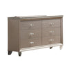 Jisoo 55 Inch Wide Dresser Chest, Textured Drawers, Crystal Accents, Gold