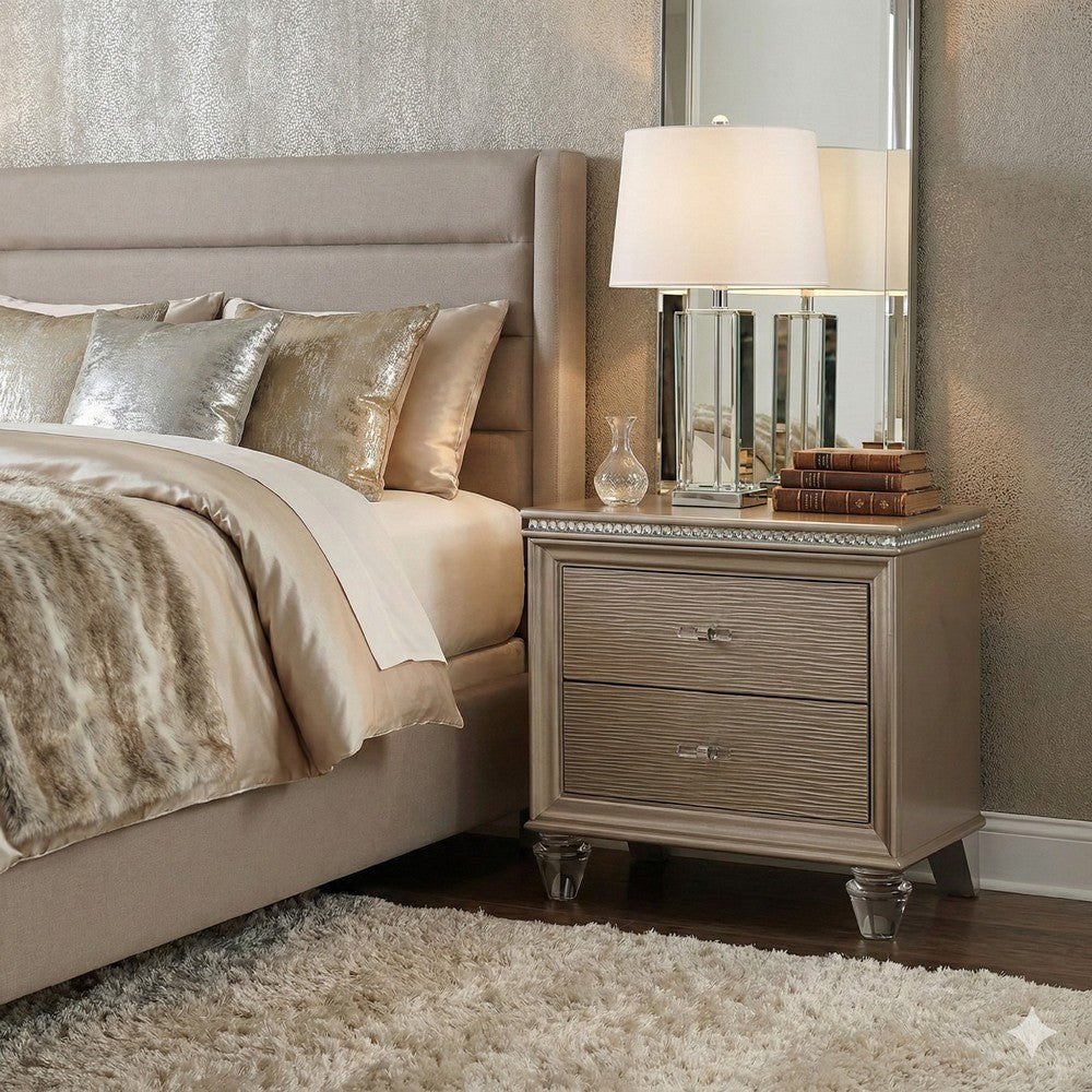 Jisoo 24" Nightstand, 2 Drawers, Textured Drawers, Gold By Casagear Home