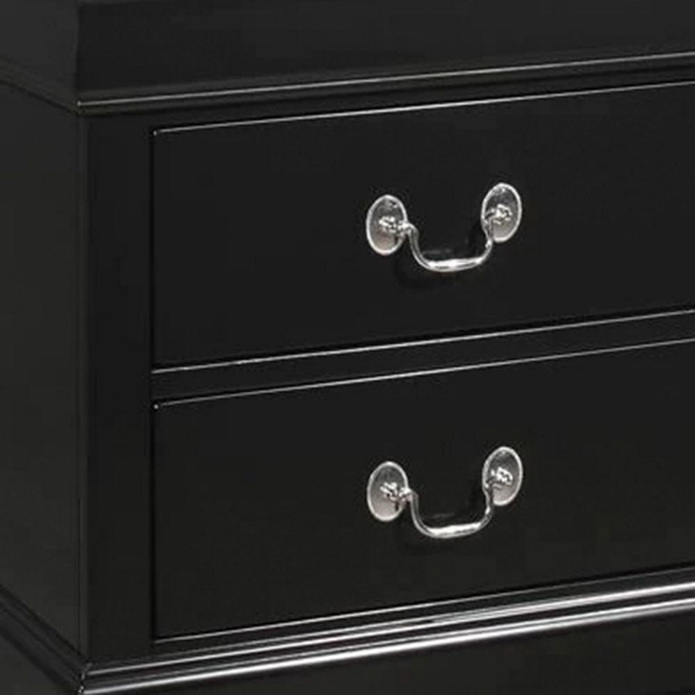 Ryla 24 Inch Nightstand 2 Drawers Solid Wood Metal Drop Handles Black By Casagear Home BM300570