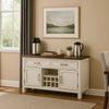 Ben 54 Inch Buffet Server, Brown Top, 2 Drawers, Wine Rack, Weathered White