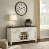 Ben 54 Inch Buffet Server, Brown Top, 2 Drawers, Wine Rack, Weathered White