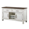Ben 54 Inch Buffet Server, Brown Top, 2 Drawers, Wine Rack, Weathered White
