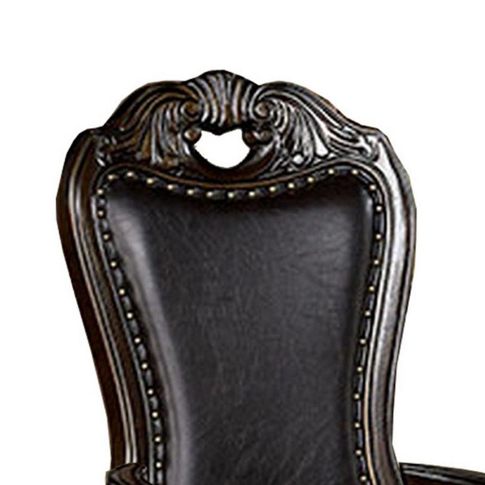 Ons 29 Inch Carved Dining Armchair Set of 2 Brown Faux Leather BM300605
