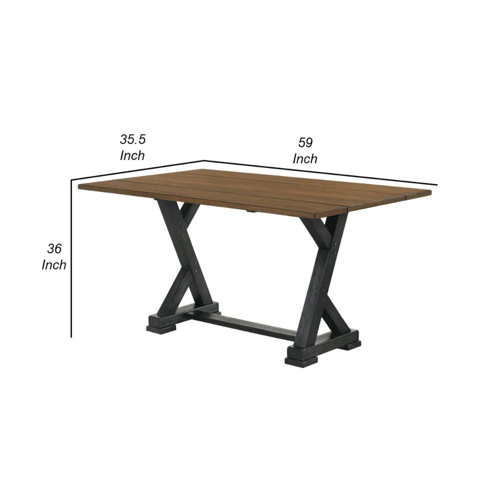 Baez 18-36 Inch Extendable Dining Table Plank Top Y Shaped Base Brown By Casagear Home BM300612