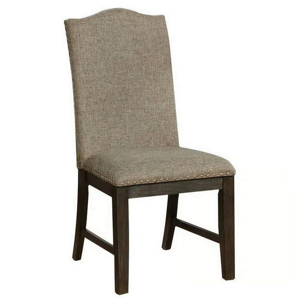 20 Inch Dining Chair Set of 2 Gray Fabric Espresso Wood Nailhead Trim BM300617