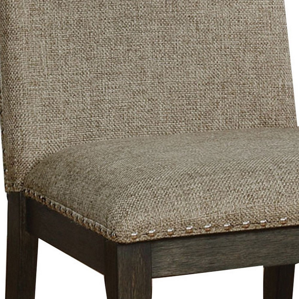 20 Inch Dining Chair Set of 2 Gray Fabric Espresso Wood Nailhead Trim BM300617