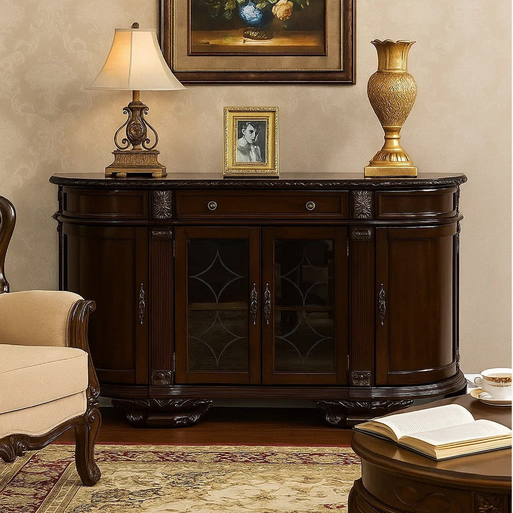 66 Inch Traditional Buffet Server Glass Cabinet Side Cabinets Brown By Casagear Home BM300618