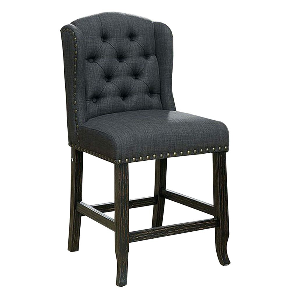 Bega 24 Inch Counter Height Chair Set of 2 Wingback Tufted Smooth Gray BM300619
