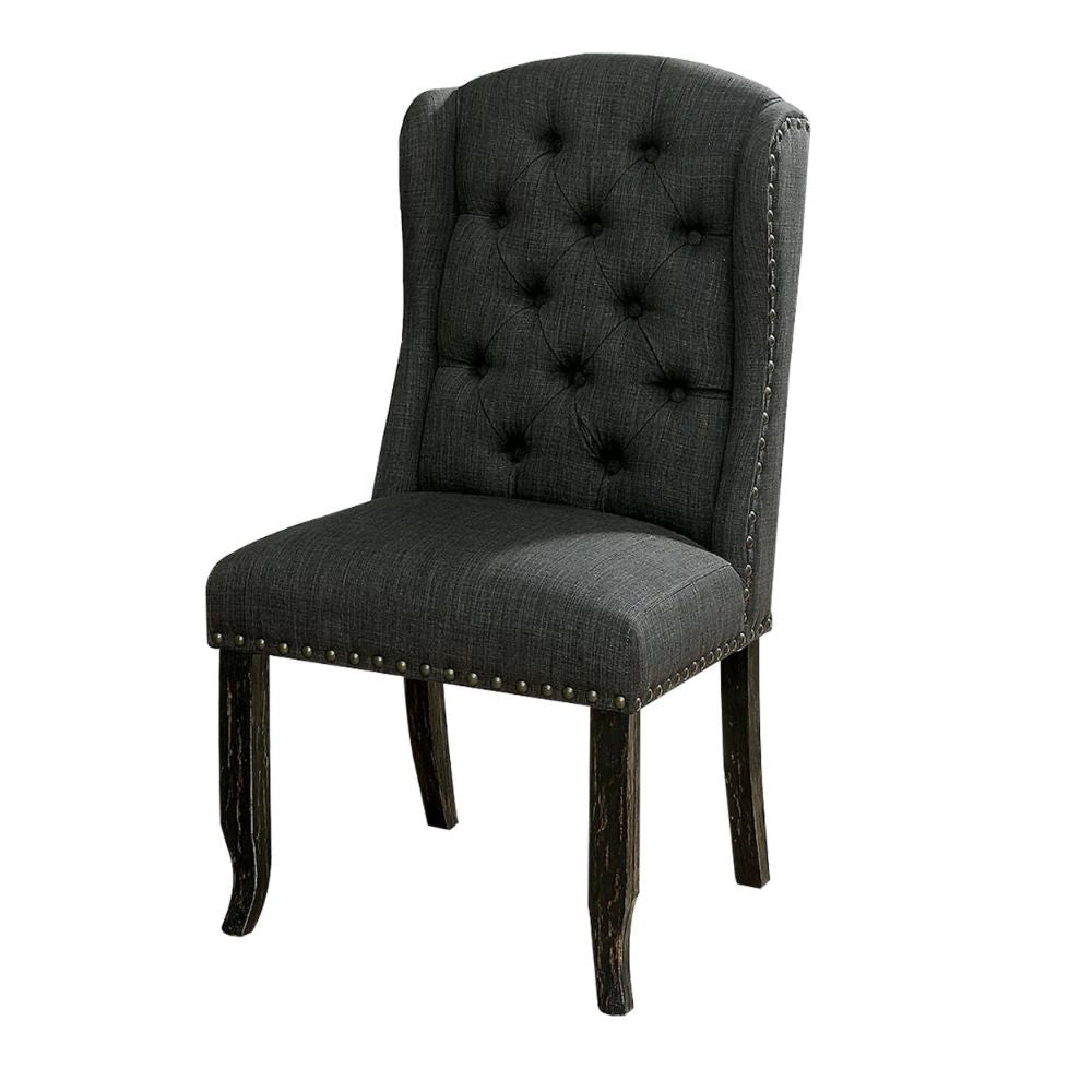 Bega 23 Inch Dining Chair Set of 2 Wingback Button Tufted Black Gray BM300620