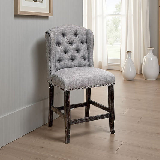 Bega 24 Inch Counter Height Chair, Set of 2, Wingback, Tufted, Light Gray By Casagear Home