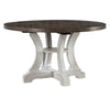 Bara 54 Inch Round Dining Table, Distressed White Base, Curved Legs, Brown By Casagear Home