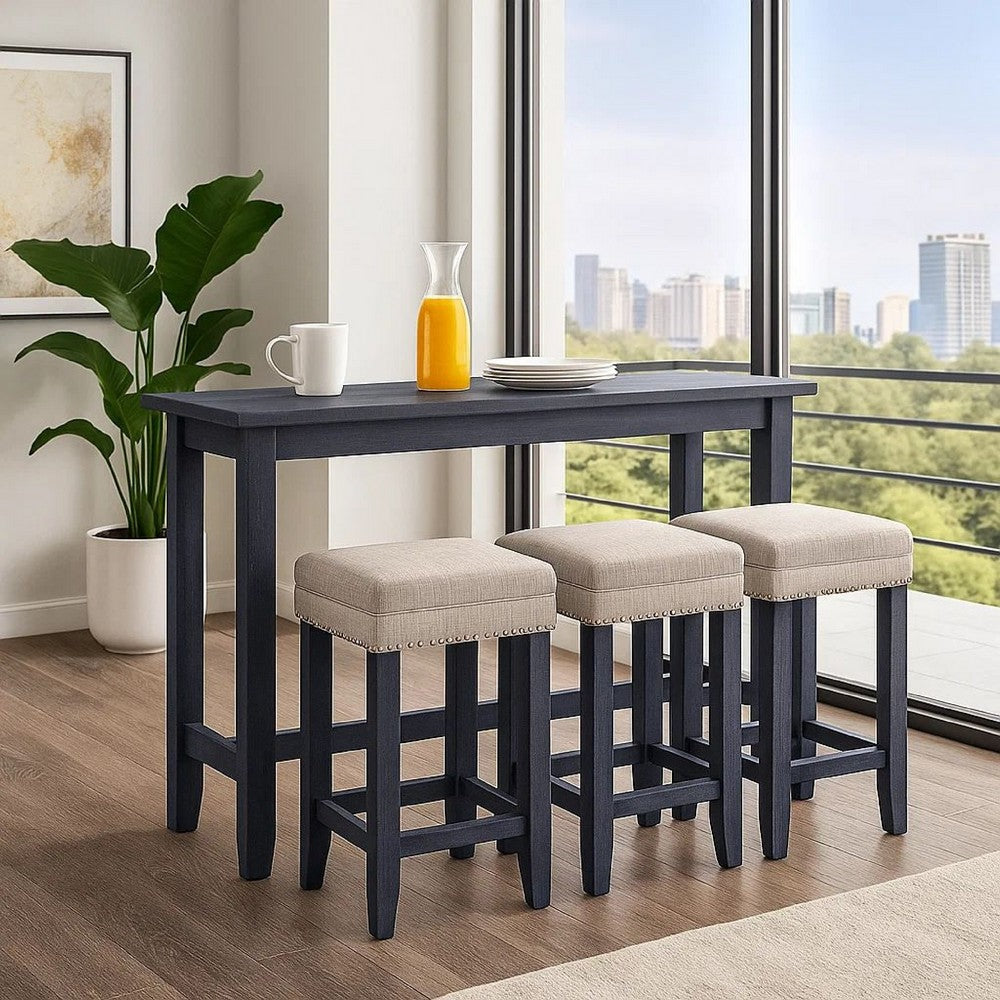 Eala 4 Piece Counter Height Table and Stool Set, Blue By Casagear Home