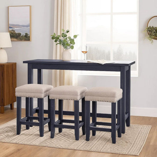 Eala 4 Piece Counter Height Table and Stool Set, Blue By Casagear Home