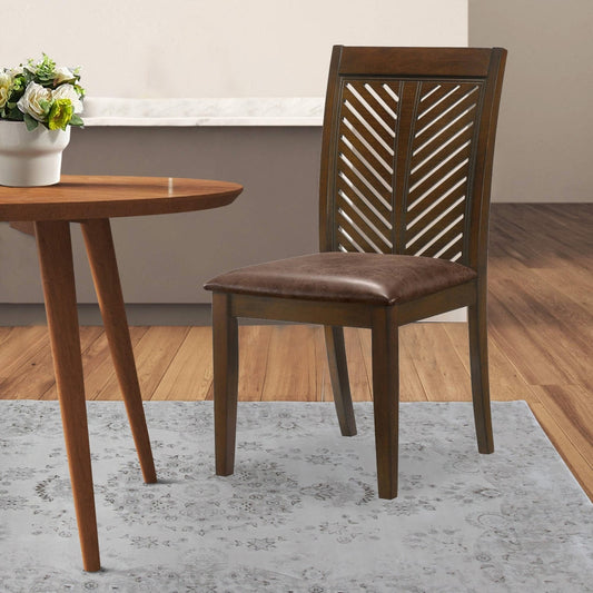 Noha 18" Dining Chair, Set of 2, Chevron Backrest, Brown By Casagear Home