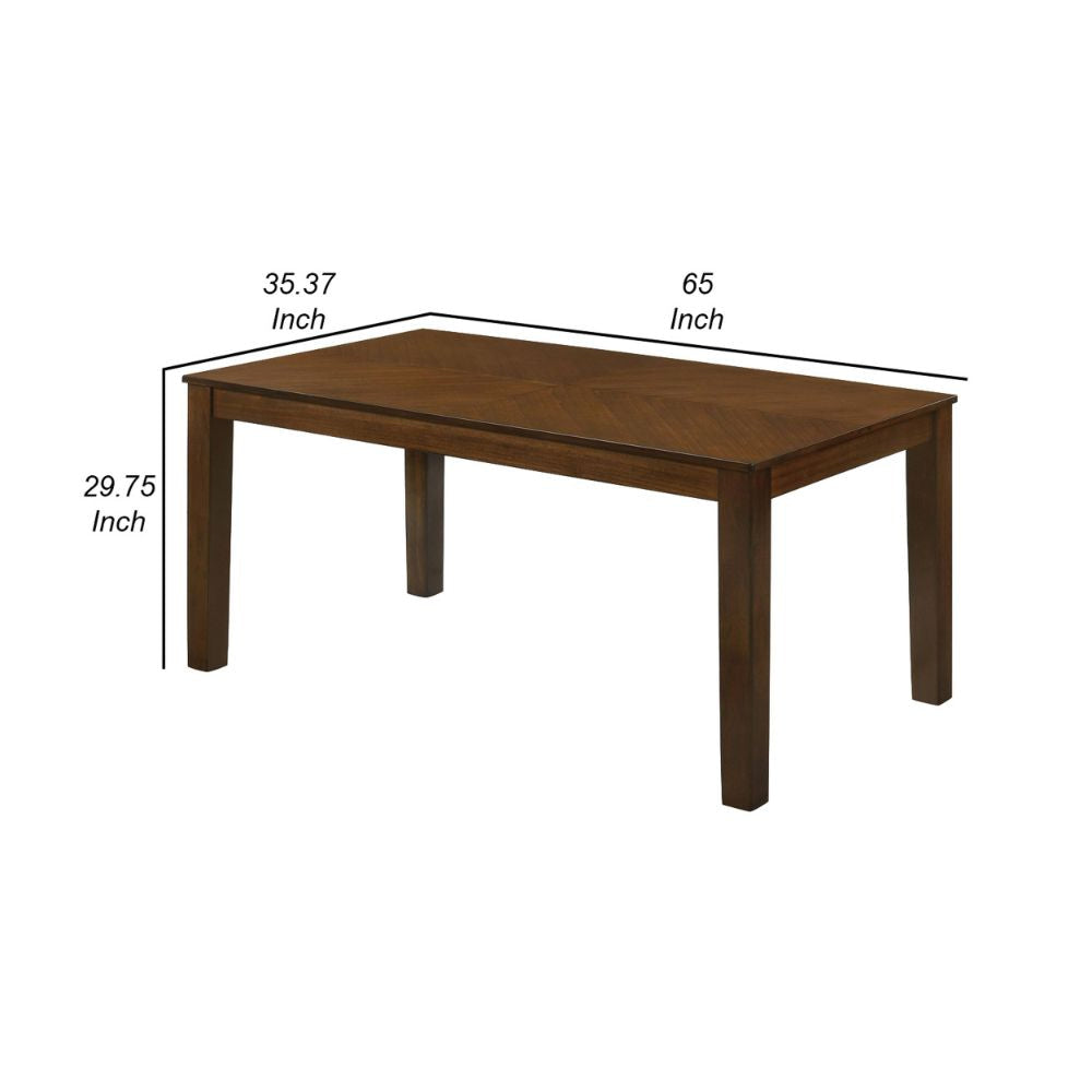 Noha 65 Inch Rectangular Dining Table Chevron Top Block Legs Brown By Casagear Home BM300636