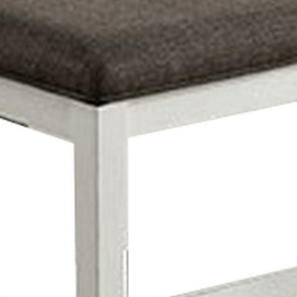 Rune 41 Inch Counter Height Bench Off White Wood Base Gray Padded Seat BM300643