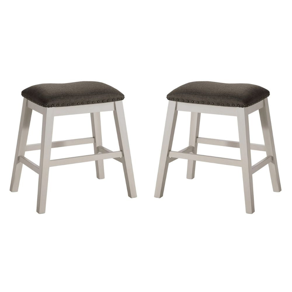 Rune 25 Inch Counter Height Wood Stool, Set of 2, Off White, Gray Seating