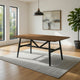 Riera 72 Inch Two Tone Dining Table, Brown Plank Top, Black Trestle Base
