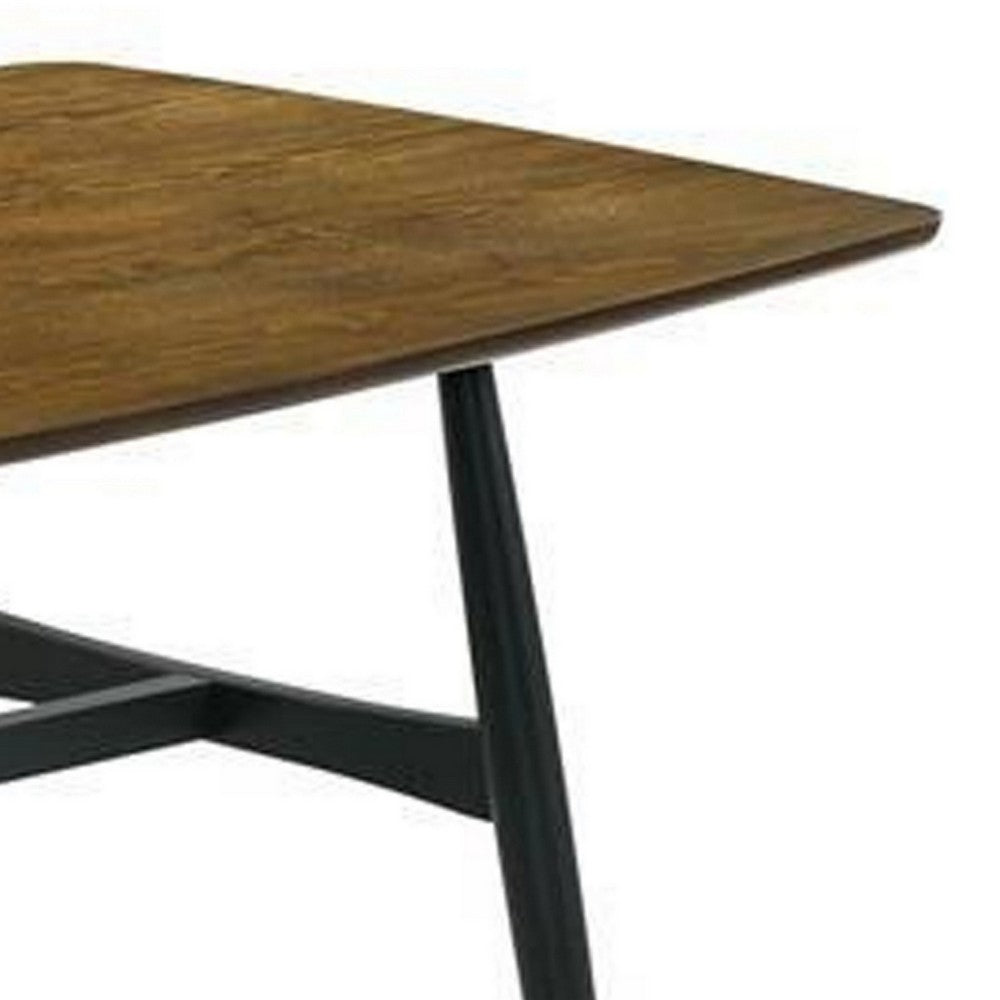 Riera 72 Inch Two Tone Dining Table, Brown Plank Top, Black Trestle Base
