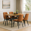 Riera 72 Inch Two Tone Dining Table, Brown Plank Top, Black Trestle Base