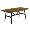 Riera 72 Inch Two Tone Dining Table, Brown Plank Top, Black Trestle Base