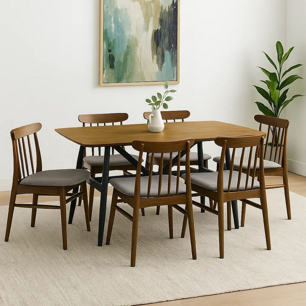 Riera 72 Inch Two Tone Dining Table, Brown Plank Top, Black Trestle Base