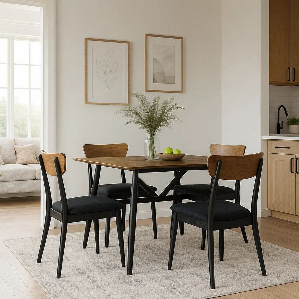 Riera 72 Inch Two Tone Dining Table, Brown Plank Top, Black Trestle Base