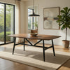 Riera 72 Inch Two Tone Dining Table, Brown Plank Top, Black Trestle Base