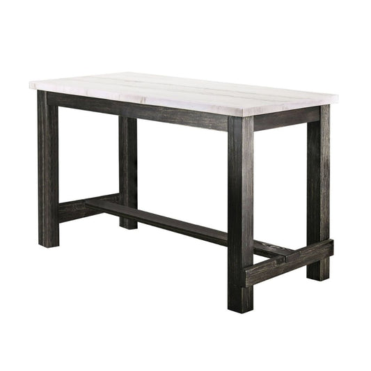 Yae 60 Inch Counter Height Table, White Marble Top, Antique Black Wood Base By Casagear Home