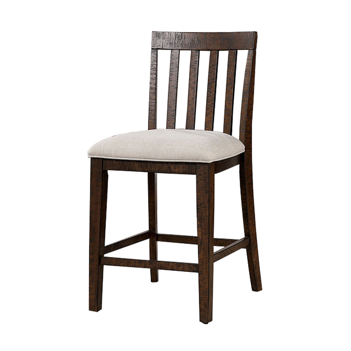 Shaw 25 Inch Counter Height Chair Slatted Back Beige Seat Brown Wood By Casagear Home BM300655