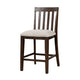 Shaw 25 Inch Counter Height Chair Slatted Back Beige Seat Brown Wood By Casagear Home BM300655