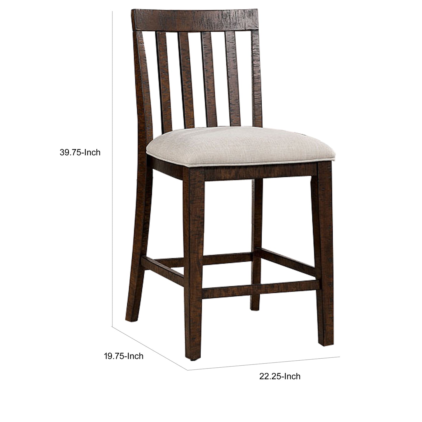 Shaw 25 Inch, Counter Height Chair, Slatted Back, Beige Seat, Brown Wood By Casagear Home