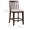 Shaw 25 Inch, Counter Height Chair, Slatted Back, Beige Seat, Brown Wood By Casagear Home