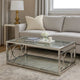 Paire 47" Coffee Table, Glass Top, Mirrored Bottom Shelf By Casagear Home
